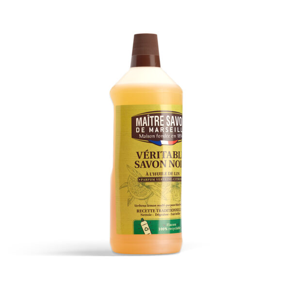 Verbena-lemon black soap with linseed oil - 1L